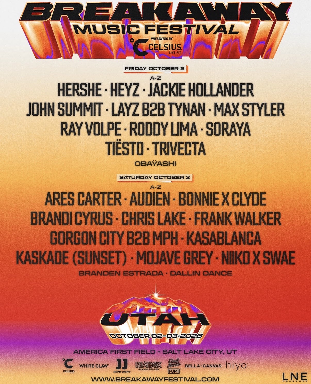 Breakaway Music Festival Utah official lineup
